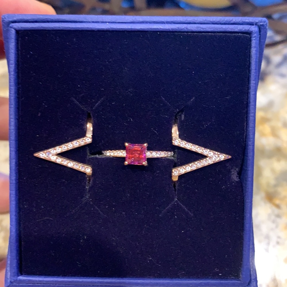 Swarovski Rose-Pink Square Crystal Ring with Pavé Accents - Picture 2 of 2